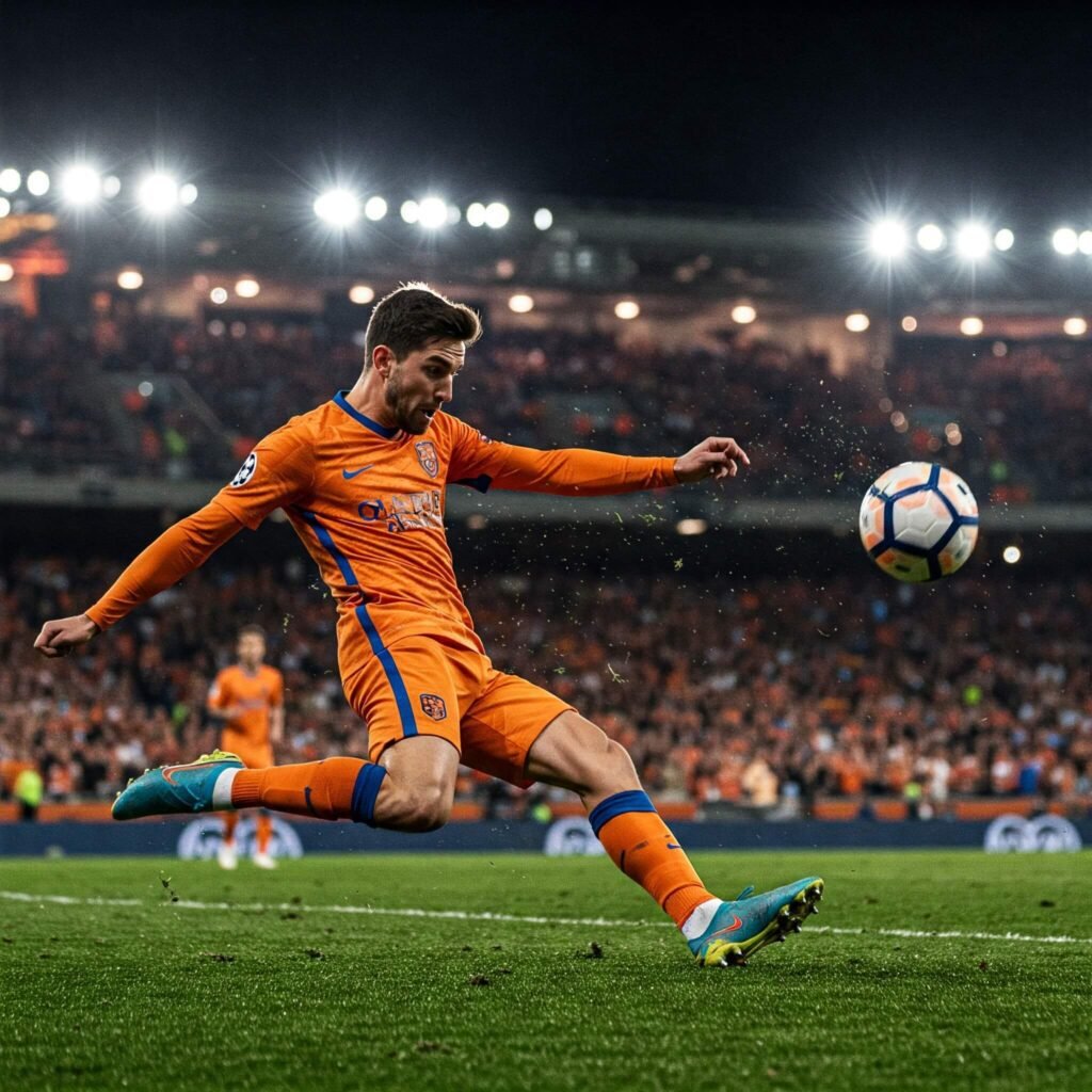 Soccer Player Strikes with Focus