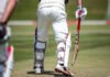 Cricket Gear Reviews: Top Equipment Used by Professionals Low-angle shot from boundary: batsman in pads and gloves poised at crease. (12 words)